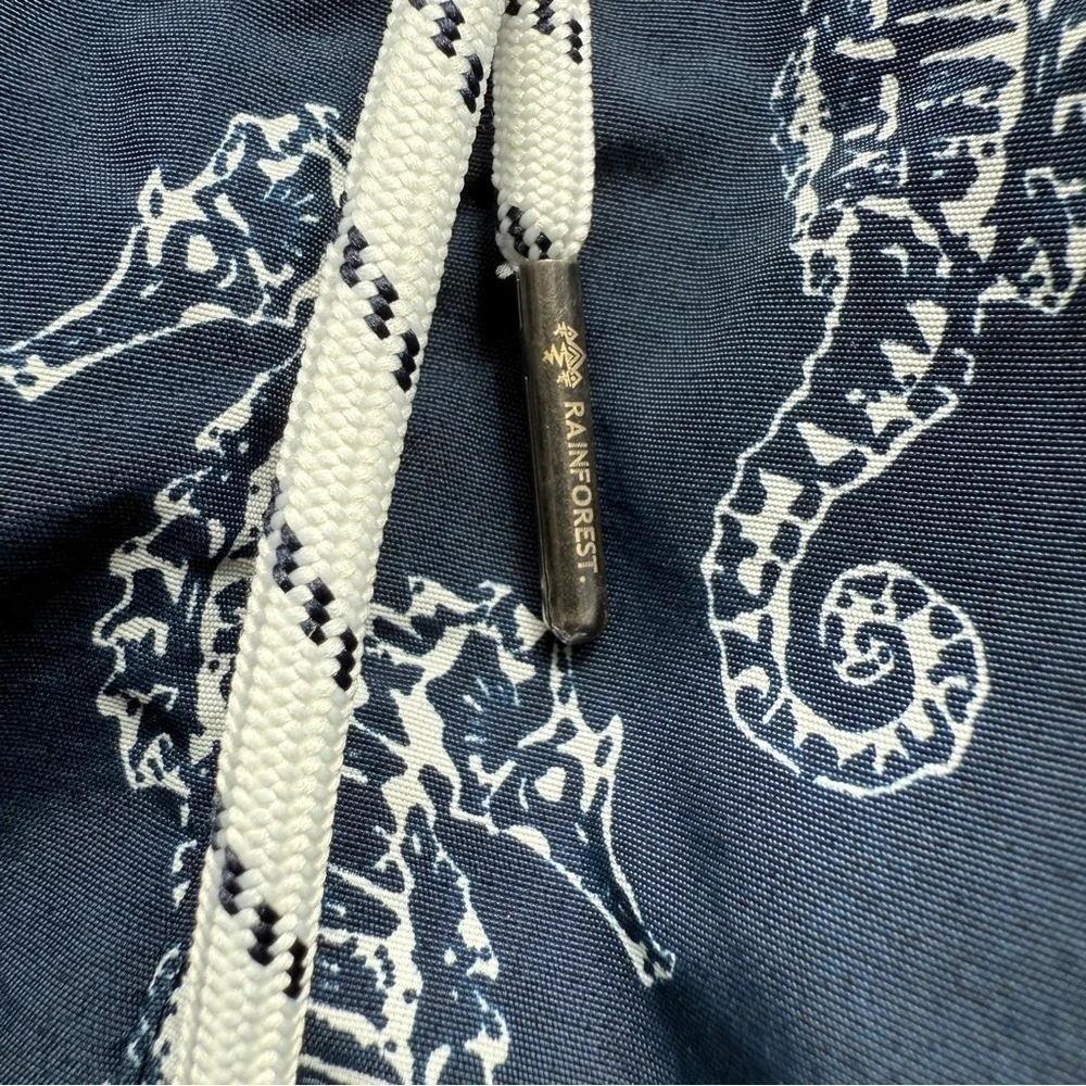 RAINFOREST Men's 6” Tropical Seahorse Print Swim Shorts Navy & White XL Summer